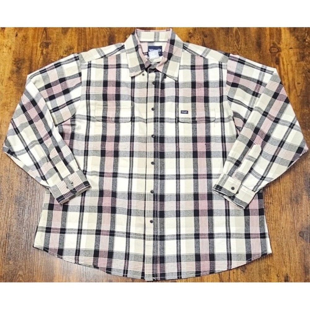 Wrangler Western Shirt Mens 2XL Black White Plaid Long Sleeve Button Up 4584